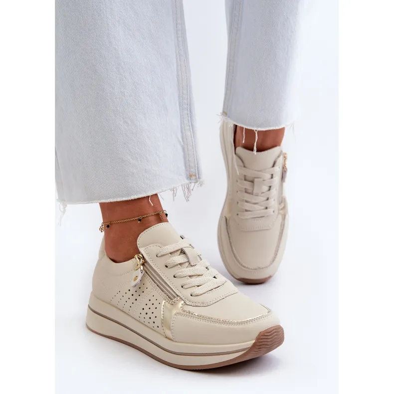 Women's Leather Sneakers on the Beige Ligustra Platform