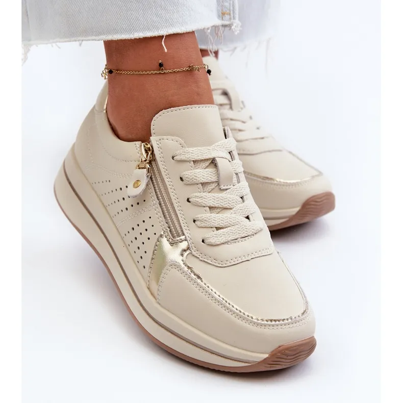 Women's Leather Sneakers on the Beige Ligustra Platform