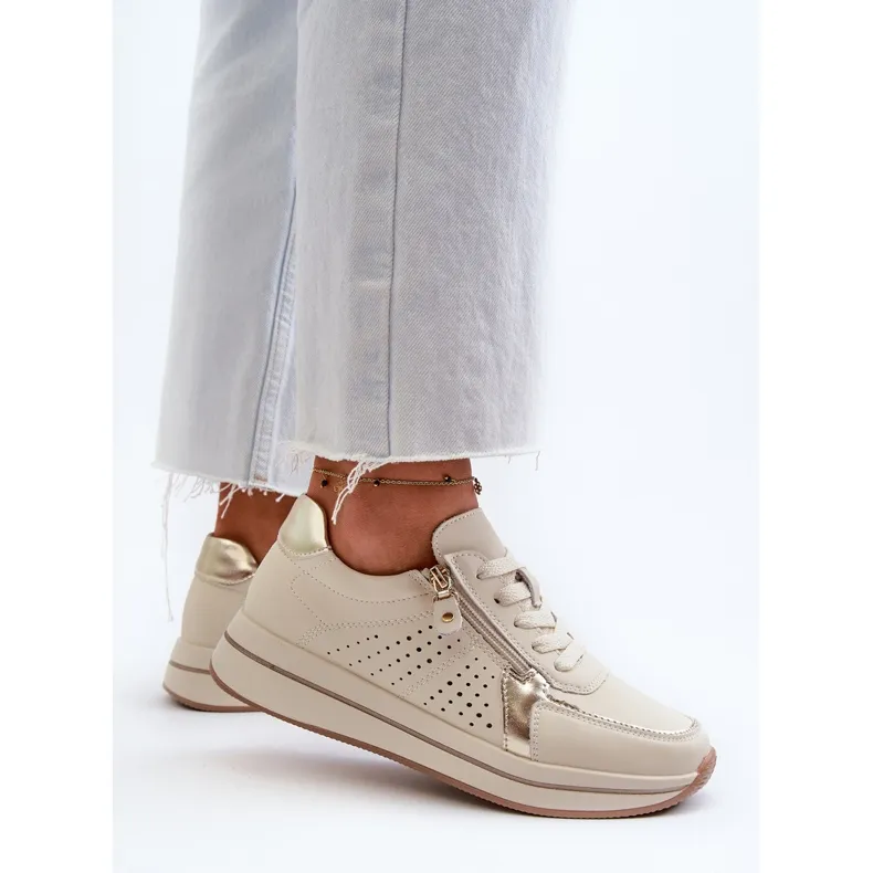 Women's Leather Sneakers on the Beige Ligustra Platform