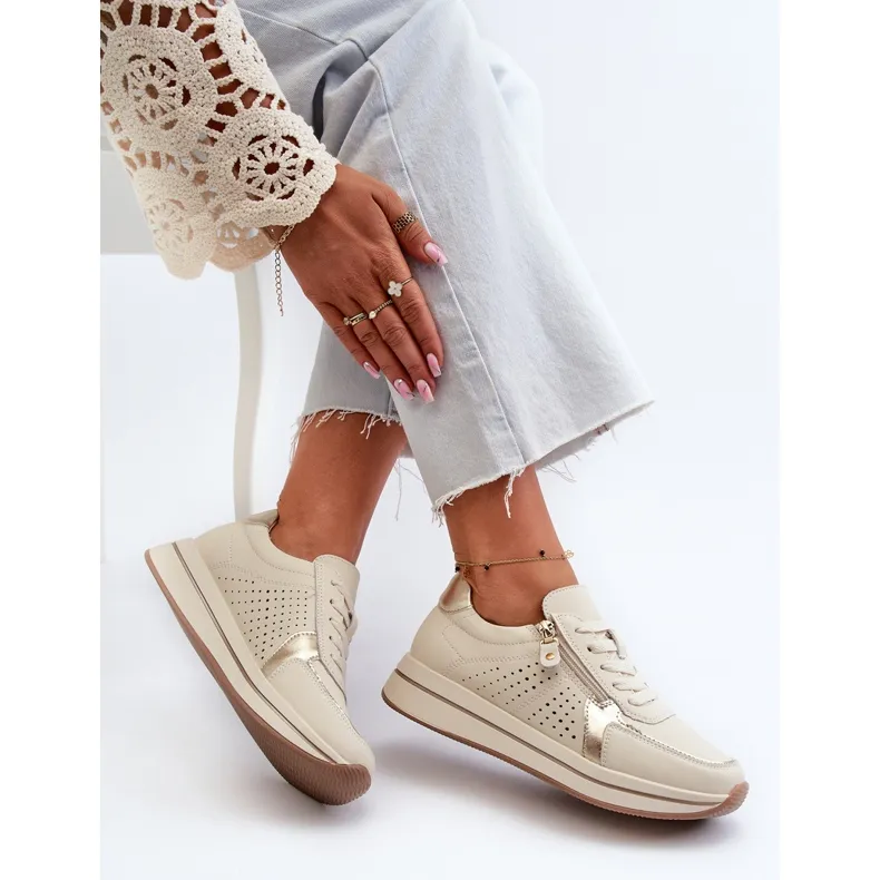 Women's Leather Sneakers on the Beige Ligustra Platform