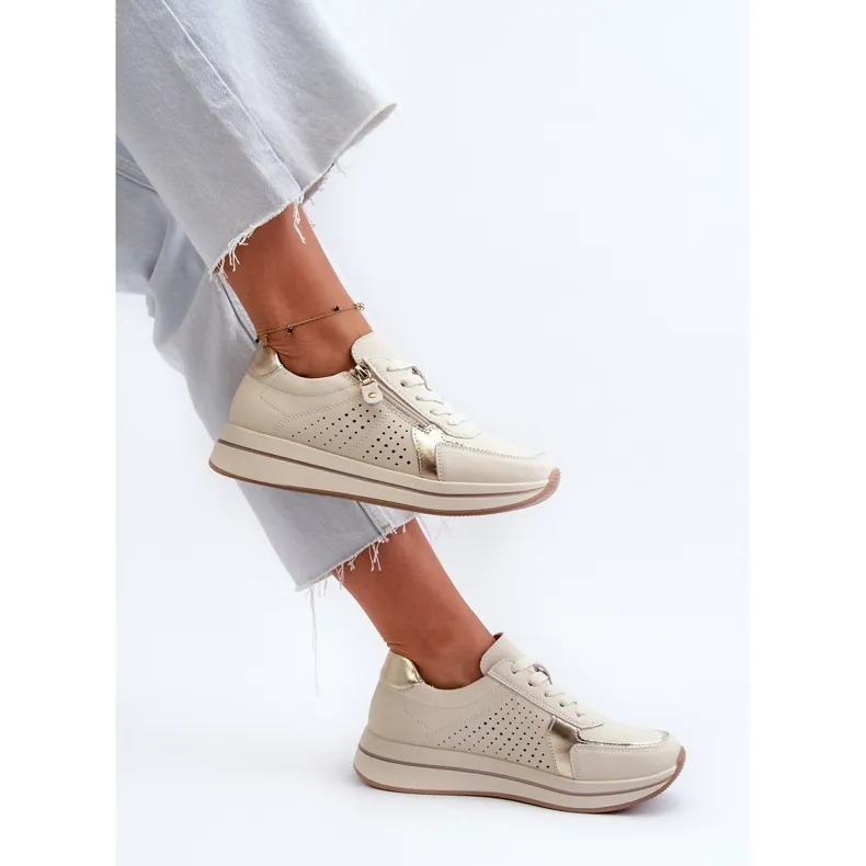 Women's Leather Sneakers on the Beige Ligustra Platform