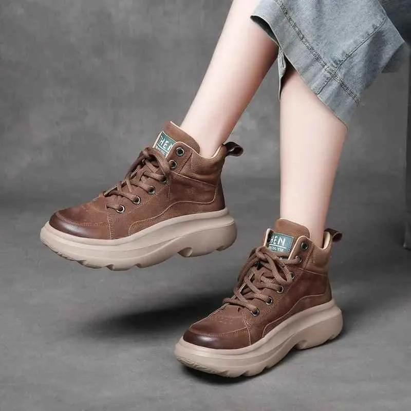 Women's Casual Shoes - Leather Ankle Botas - WD7278 Sneakers