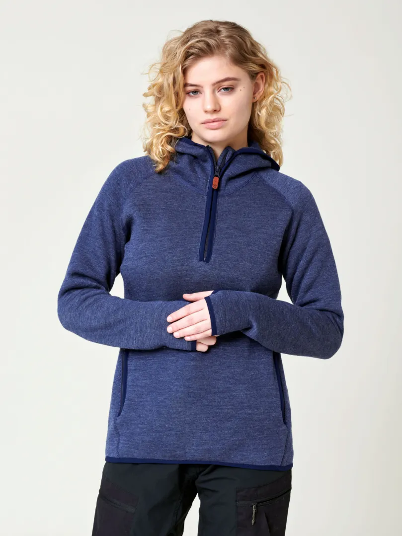 Women''s Merino Half Zip Hoodie - Dark Navy