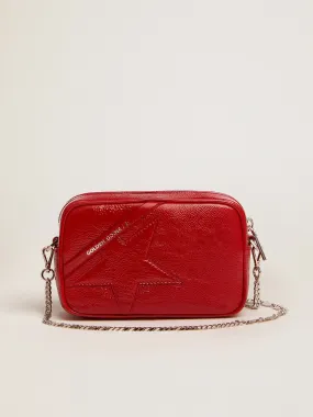 Women's Mini Star Bag in red painted leather with tone-on-tone star