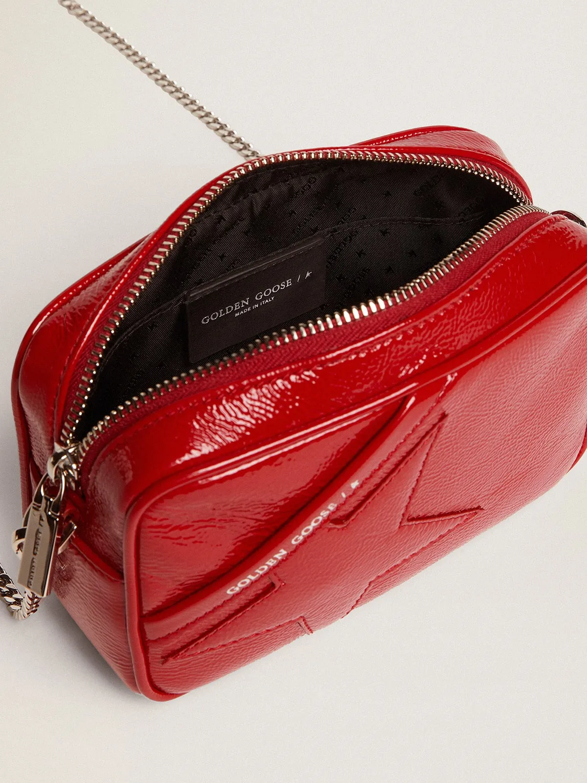 Women's Mini Star Bag in red painted leather with tone-on-tone star