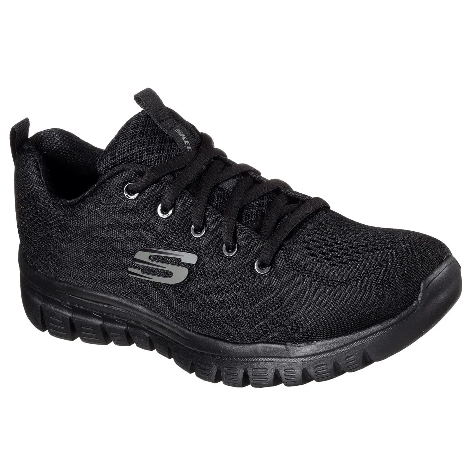 Women's Wide Fit Skechers 12615  Graceful Get Connected Sports Sneakers - Black