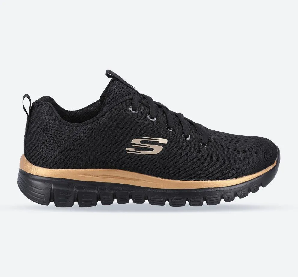 Women's Wide Fit Skechers 12615  Graceful Get Connected Sports Sneakers - Black/Rose Gold