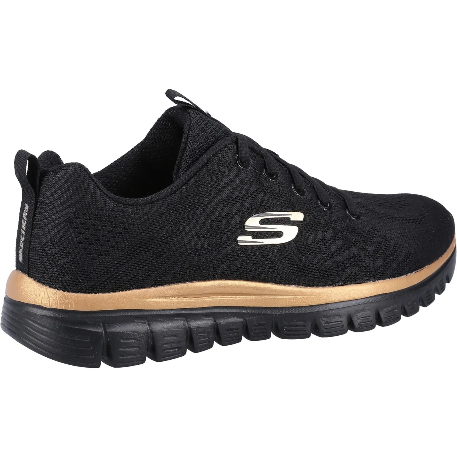 Women's Wide Fit Skechers 12615  Graceful Get Connected Sports Sneakers - Black/Rose Gold