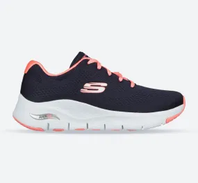 Women's Wide Fit Skechers 149057 Unny Outlook Sports Sneakers - Navy Mesh/Coral