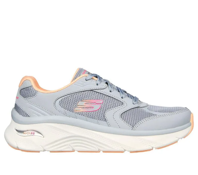 Women's Wide Fit Skechers 149686 Relaxed Fit Arch Fit D'lux Sneakers - Gray/Coral