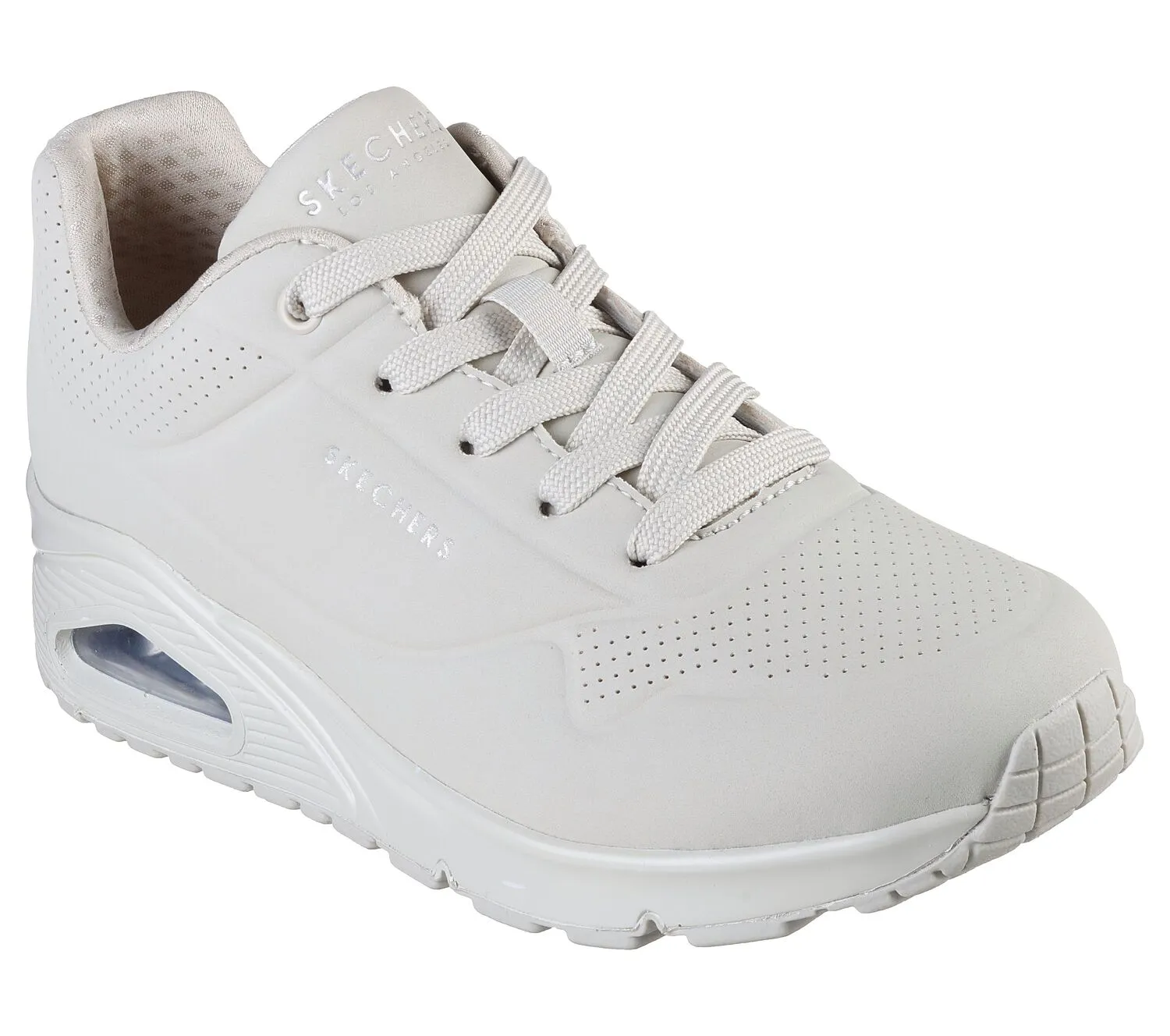 Women's Wide Fit Skechers 73690 Uno - Stand On Air Walking Sneakers - Off/White