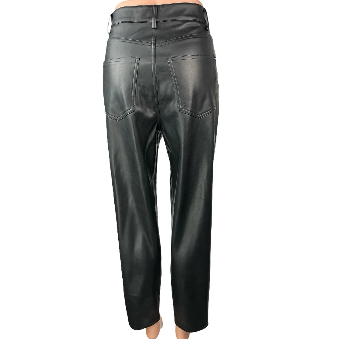 Zara Women's Black Faux Vegan Leather High Waist Straight Ankle Trousers Pants 6