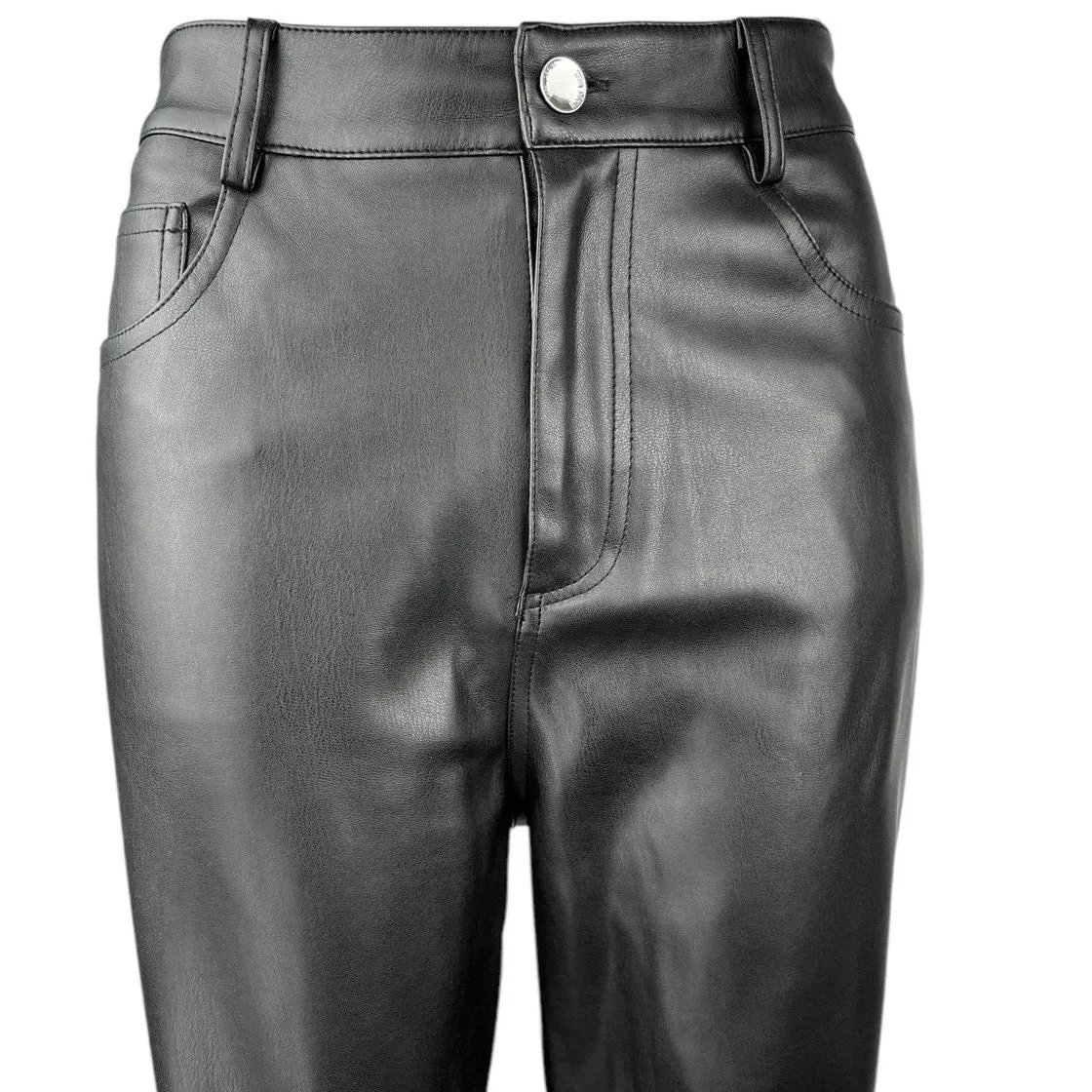 Zara Women's Black Faux Vegan Leather High Waist Straight Ankle Trousers Pants 6